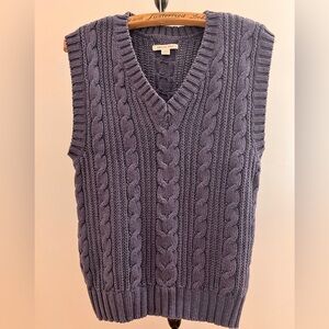 American Eagle Outfitters Blue Cable Pattern V-Neck Sweater Vest